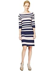 Autograph Slash Neck Striped Dress