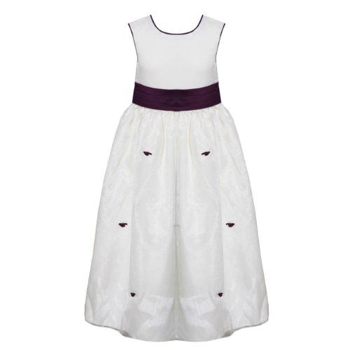 LG New Girls Ivory Purple Belted Flower Detail Sleeveless Bridesmaid Flowergirl Prom Dress Size 18/24 Months - 9/10 Years