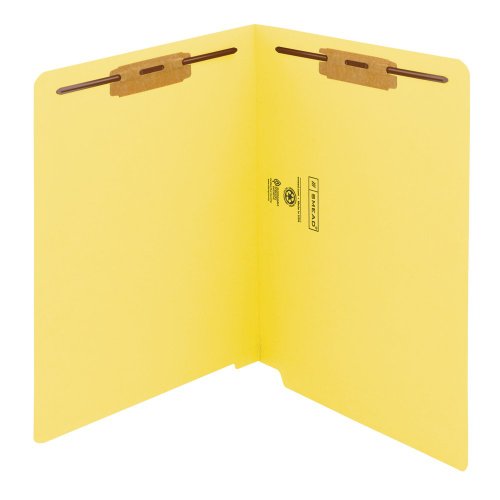 Smead End Tab Fastener Folder, Letter, Straight, Two 2-Inch Prong B Style #1 and #3 Fasteners, Yellow, 50 per Box (25940)