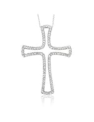 Sterling Silver Cross Diamond Pendant Necklace (HI, I, 0.50 carat)