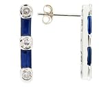 .35ctw Three Stone Diamond and Baguette Sapphire Earrings 14k White Gold