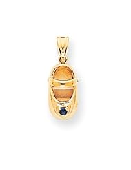 14k Gold 3-D September/Sapphire Engraveable Baby Shoe Charm