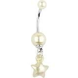 Cream Faux Pearl Star Belly Ring