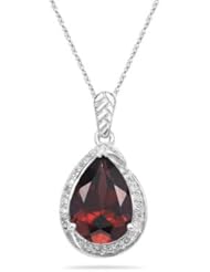 0.10 Cts Diamond & 3.31 Cts Garnet Pendant in 14K White Gold