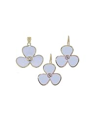 Nickel Free Sterling Silver Pendant & Earring Sets 14K Gold Plated Flower Set With Enamel