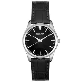 Men's Black Leather Black Dial
