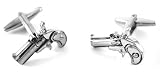 Silver Handle Revolver Gun Pistol Cufflinks