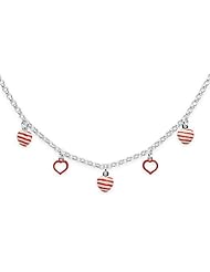 Unicornj Sterling Silver Childrens Necklace with Red Striped Heart Charms