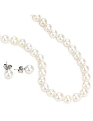 Honora White Freshwater Cultured Pearl 18" Necklace and Stud Earrings Set