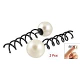 BDS - Women Big Plastic Pearl Decor Braid Hairpin Black White (Size Small)