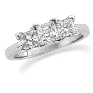 Platinum Princess Cut Diamond Three-Stone Ring - 1.25 Ct.