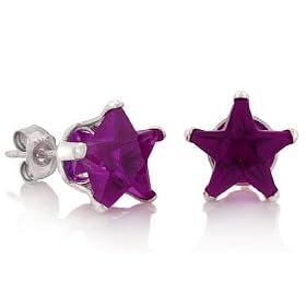 February Birthstone Amethyst Purple Star Cut Cubic Zirconia CZ Silver Stud Earrings: Jewelry