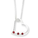 Sterling Silver Floating Heart W/red Cz Necklace 16