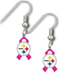 Pittsburgh Steelers "Breast Cancer Awareness" Pink Ribbon Dangle J Hook Earrings