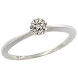 10k White Gold Flower Cluster Diamond Engagement Ring w/ 0.022 Carat Brilliant Cut Diamonds, 3/16 in. (5mm) wide, size 7