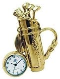 Goldtone Golf Club Set w/Bag Desk Mini Clock