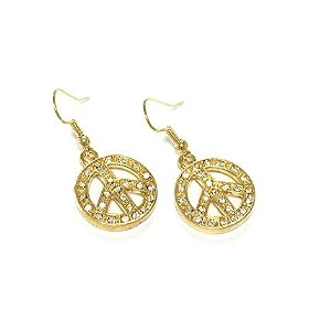 Gold Plated Crystal Peace Symbol Earrings Fashion Jewelry