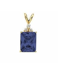 18K Yellow Gold Emerald Cut Tanzanite and Diamond Pendant -- LIFETIME WARRANTY