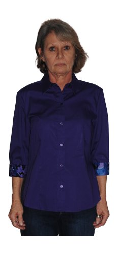 Jones New York Women's Button Down Shirt with Contrasting Collar and Cuffs (large, purple 3/4 sleeve)