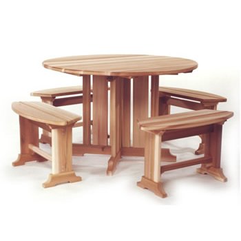 5pcs Outdoor Patio Wood Round Picnic Table & Benches Set product image