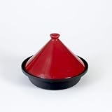 Deep Cast Iron 25cm/1.5L Cooking/Serving Tagine with Chilli Red Ceramic Lid