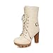 WeenFashion Women's PU Cashmere Lining High Chunky Heels Anti-skidding Bottom Ankle Boots with Lace-up