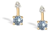 14K Yellow Gold Genuine Round Aquamarine and Diamond Drop Earrings
