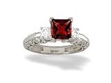 14K White Gold Genuine Square Garnet and Diamond Engagement Ring