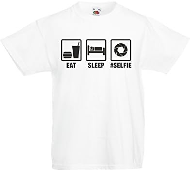Eat Sleep Selfie, Kids Printed T-Shirt - White/Black 3-4 Years