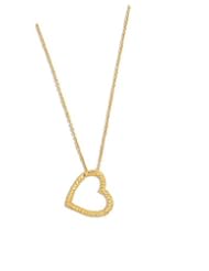 14K Real Yellow Gold Diamond Cut Open Heart Charm Necklace 18"