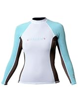 Body Glove Deluxe Womens Long Arm Lycra Rash Guard Shirt (White/Blue/Wood, Large)