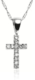 14k White Gold Diamond Children's Cross Pendant, 15