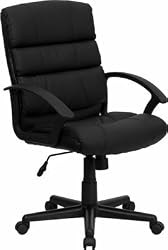 Flash Furniture GO-1004-BK-LEA-GG Eco-Friendly Black Leather Mid-Back Office Chair