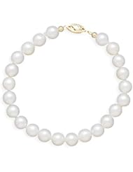 CleverSilvers 7" 6.57mm Cultured Freshwater Pearl Bracelet Individually Knotted With A 14K Yellow Gold Clasp