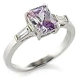 Rhodium Plated Brass Rosette Ring with Light Amethyst Cubic Zirconia, Sizes: 5-10