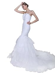 Mermaid Organza Tiered Lace   Dress with a Chapel Train  With a Bow(s)