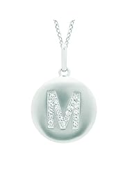 Sterling silver 0.09ct TDW Diamond Round Initial M Disc Pendant (H-I, I2-I3)