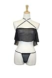 Exposed by Magic Silk Sheer Mesh Rhinestone Crop Top/Ruffle G-String Set, Sml/Med, Black