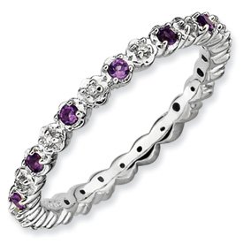 Genuine IceCarats Designer Jewelry Gift Size 7.00 Sterling Silver Stackable Expressions Amethyst & Diamond Ring In Sterling Silver.