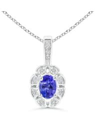 Floral Round Diamond and Oval Tanzanite Pendant Necklace - 0.4 ct TGW