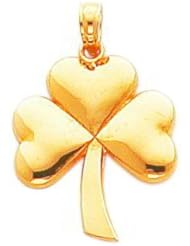14K Yellow Gold Shamrock Charm Irish Religious Pendant