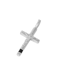 Sterling Silver Crucifix Pendant Latin Cross w/ Black CZ Solid 925 Italy 35mm with 1.4mm Box Chain