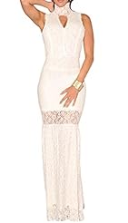Sexy Sleeveless Summer Cutout Illusion Lace Sheer Polyester/Spandex High-Neck Evening Dress 