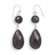 French Wire Earrings with Round and Pear Faceted Smoky Quartz Drop