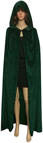 ECITYUnisex adult Costume Velvet Hooded Cloak Role Play Halloween Xmas Party Cape (Green, Extra Large)