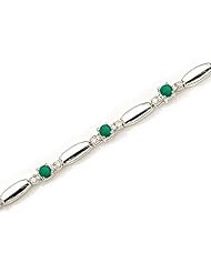 10K White Gold Round Emerald and Diamond Bracelet