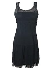 Short Sleeveless Lace Crepe Peasant Dress/Mini Dress 