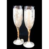 Angel Wings Design - Hand Painted - Set of 2 - Champagne Flutes - 6 oz. 8.75 tall