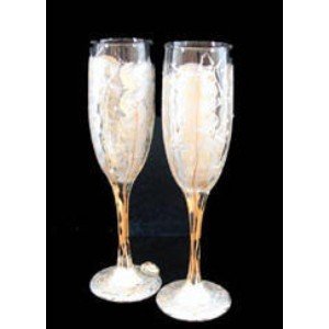 Angel Wings Design   Hand Painted   Set of 2   Champagne Flutes   6 oz. 8.75 tall
