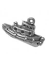 Sterling Silver 18" .8mm Wide Box Chain Necklace With 3D Tugboat Pendant